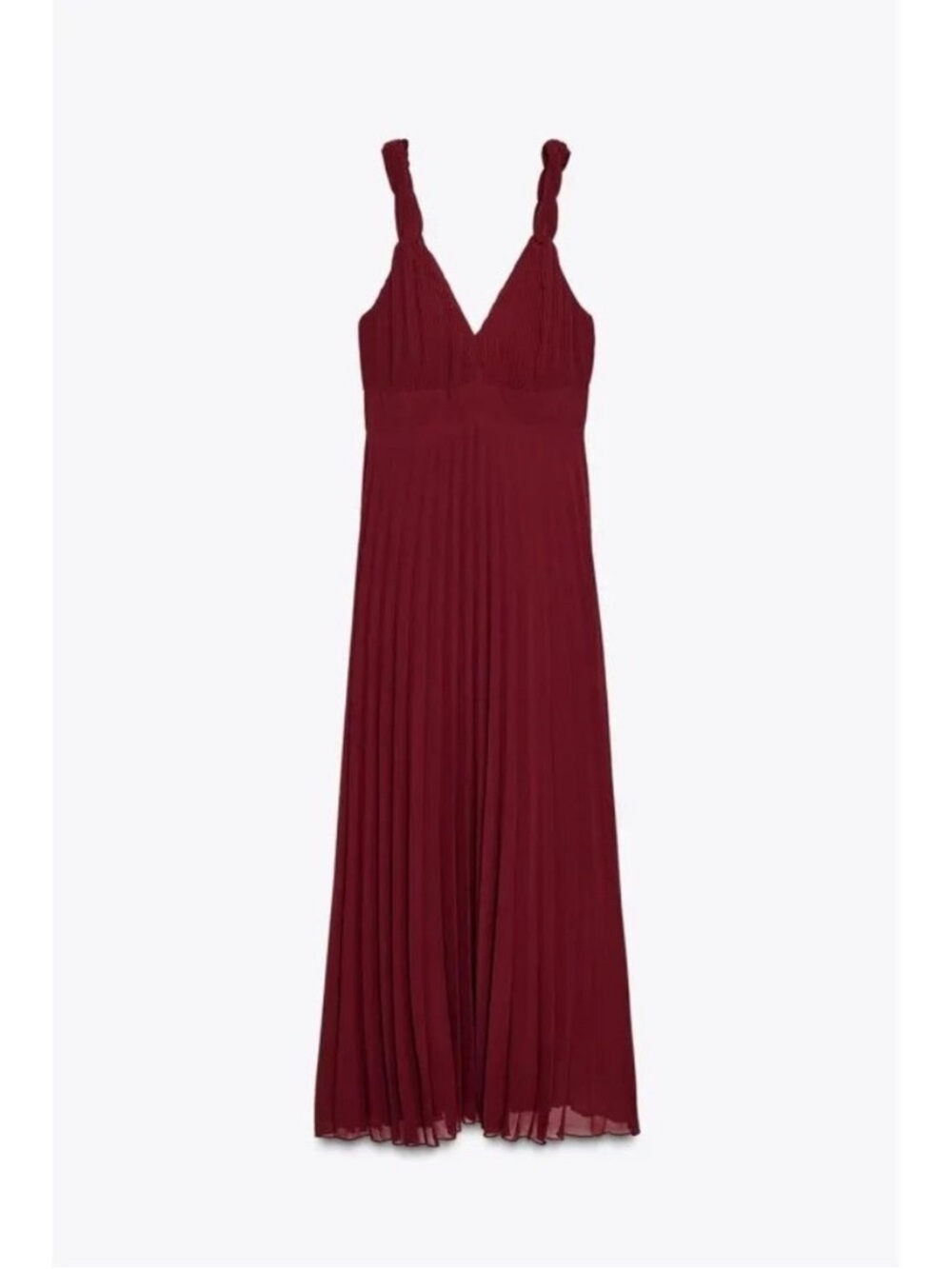Zara Knot-Shoulder V-Neck Midi Dress in Burgundy - Picture 3 of 6